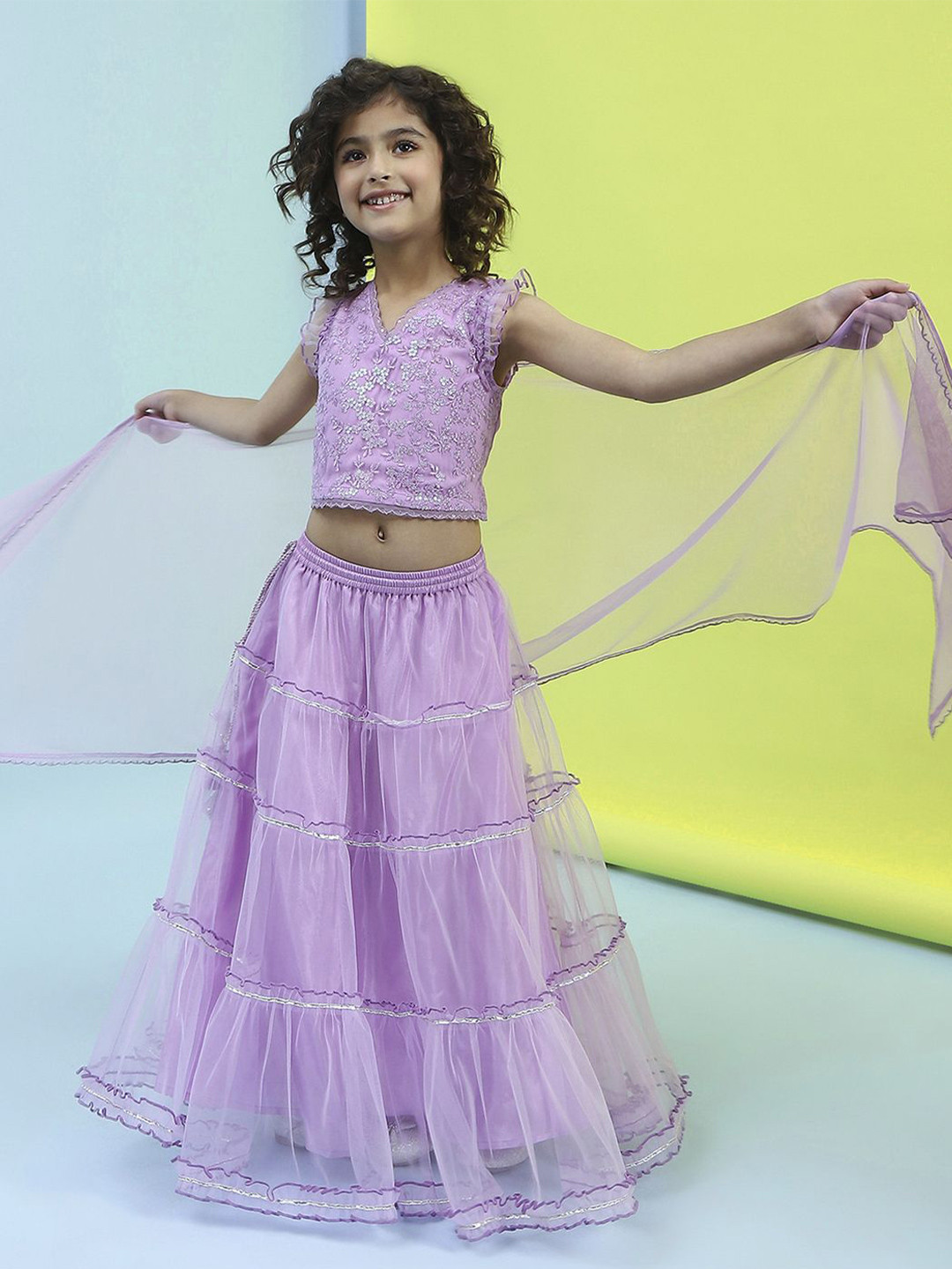 Biba Girls Embroidered Lehenga & Blouse With Dupatta