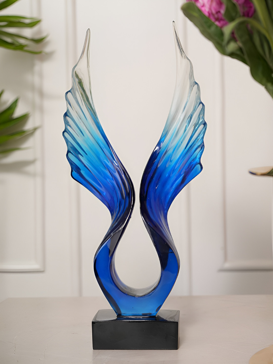 HOME 360 Angel Wings Blue Polyresin Glossy Living Room Medium Showpiece - 2.8 Inches