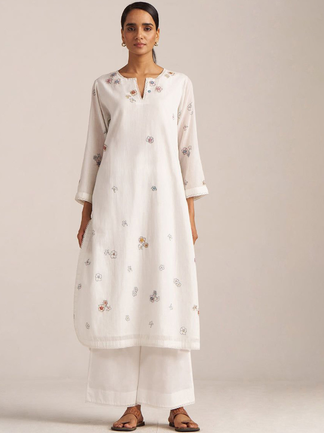 Ganga Embroidered Mal Cotton Tunic With Palazzo Co-Ords Set