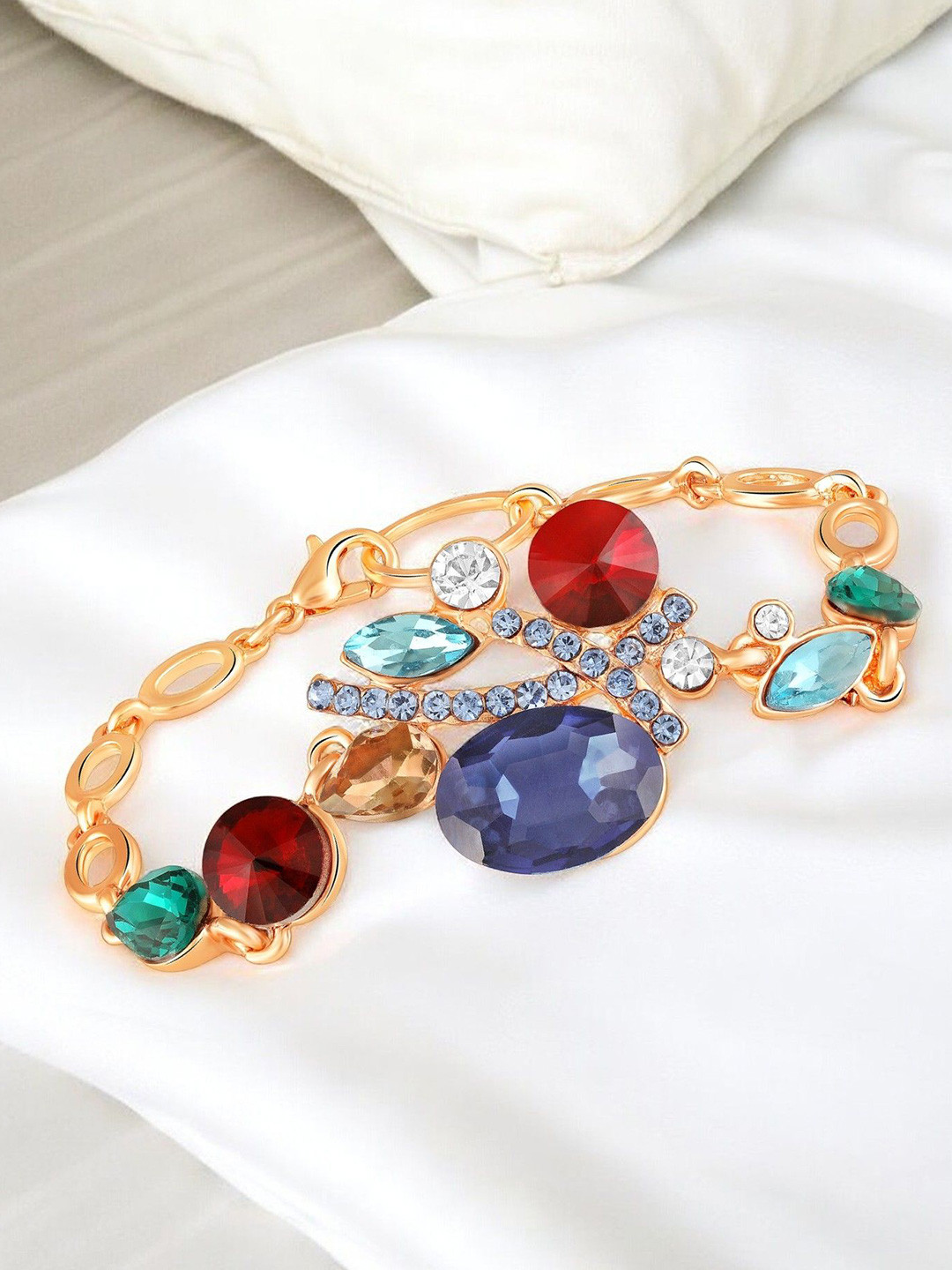 Mahi Multicolor Crystals Link Chain Bracelet