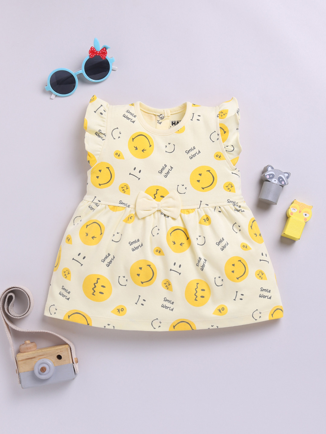 Happy Faces Infant Girls Smiley Printed Pure Cotton A-Line Dress