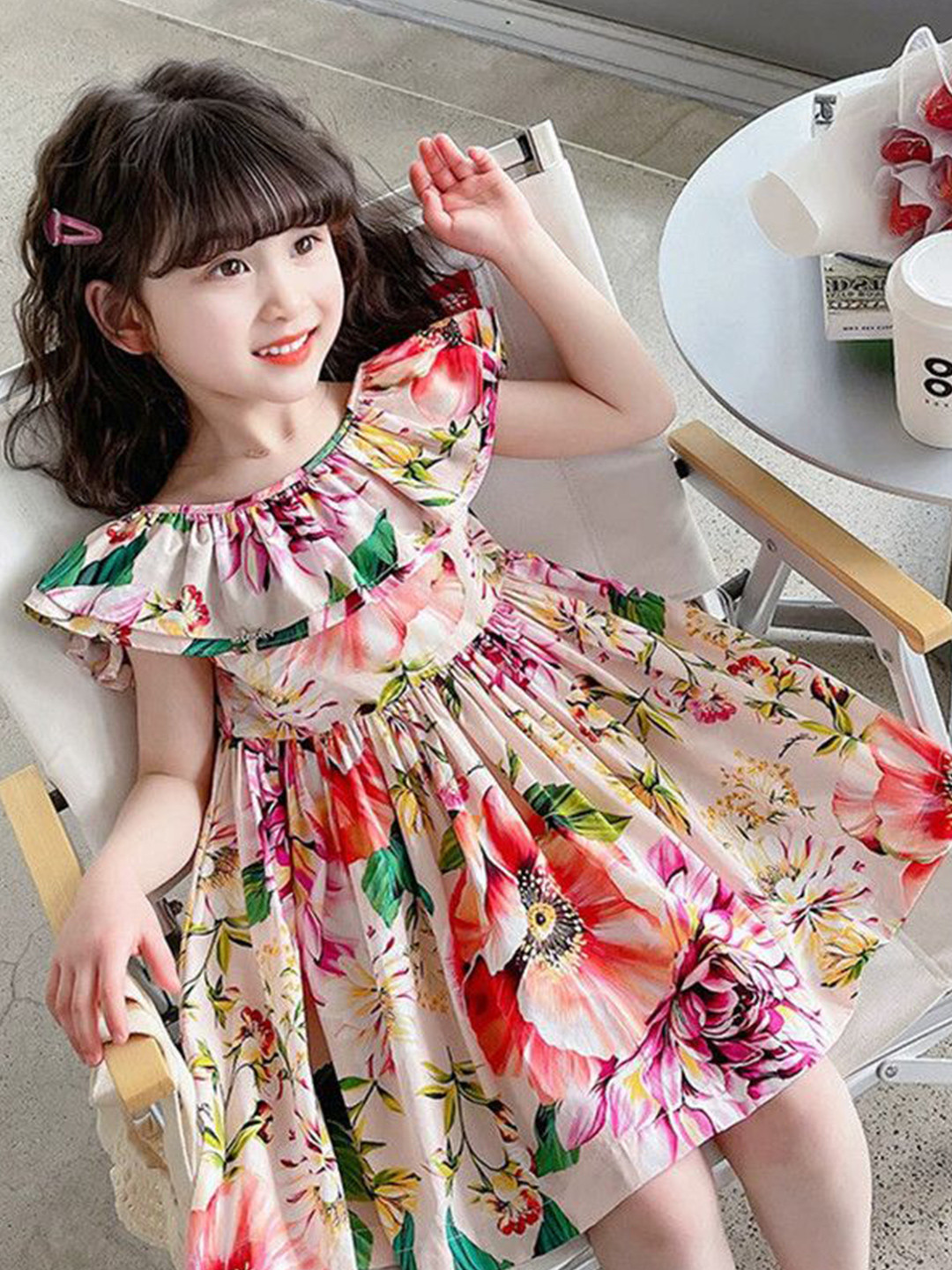 StyleCast x Revolte Girls Floral Print Knee Length Cape Sleeves Fit & Flare Dress