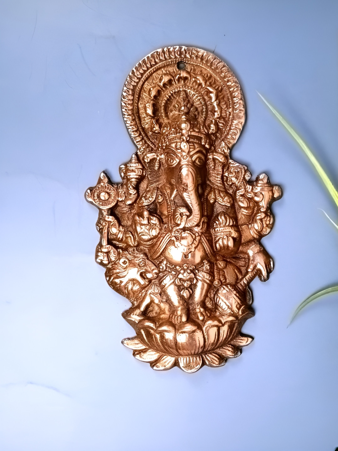 apka mart Brown Lord Ganesh Standing On Lotus Wall Hanging