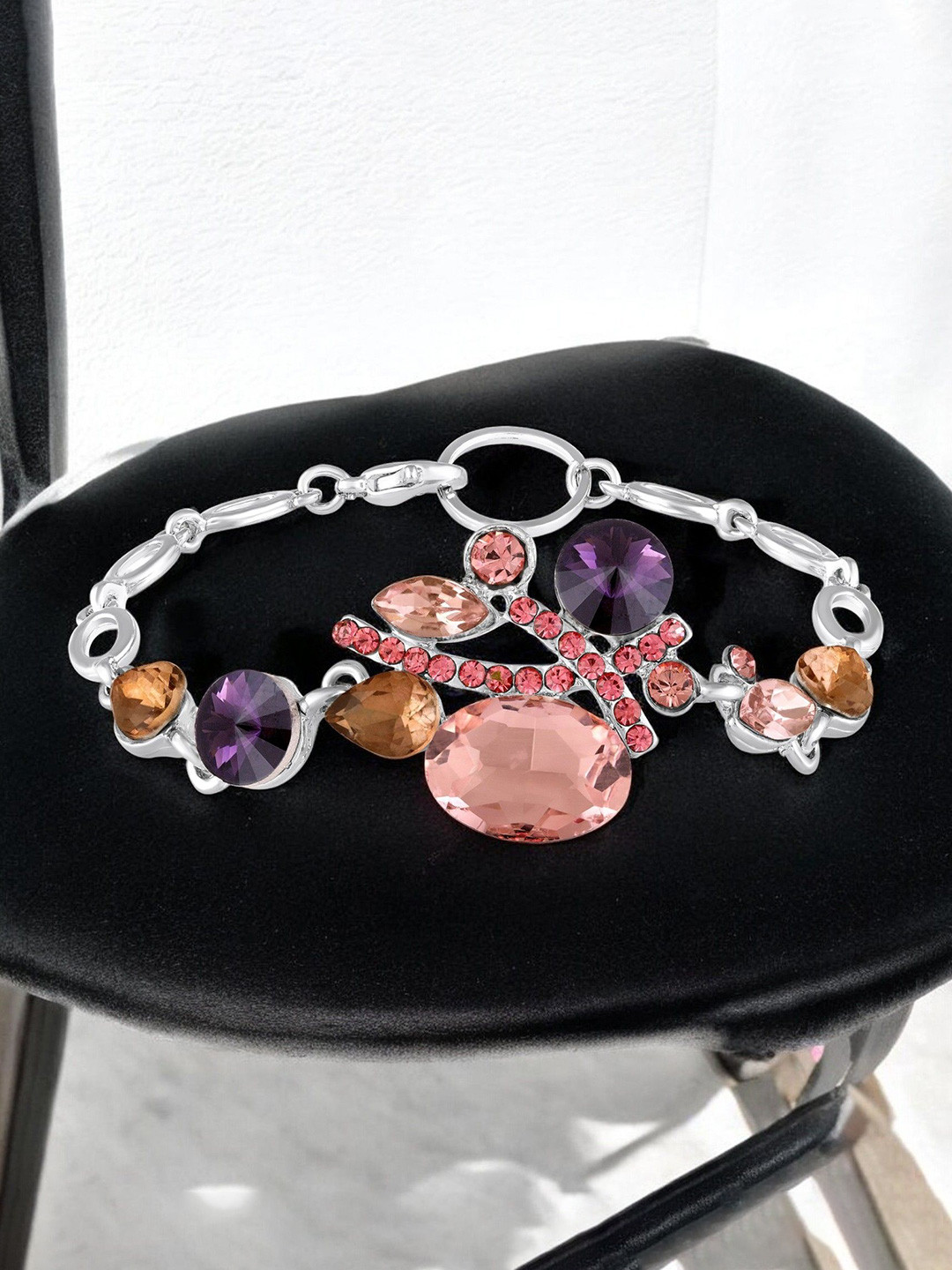 Mahi Multicolor Crystals Link Chain Bracelet