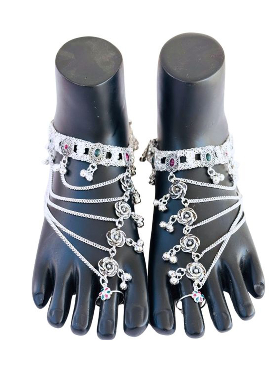 JollyStar Exquisite Set Of 2  Silver-Plated Oxidised Anklet