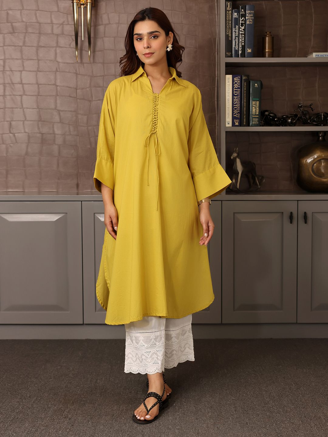 Ambraee Mustard Yellow A-Line Kurta