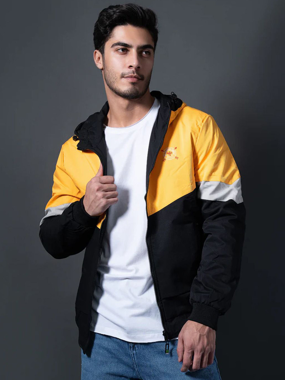 nostrum Men Colourblocked Nylon Reversible Bomber Jacket