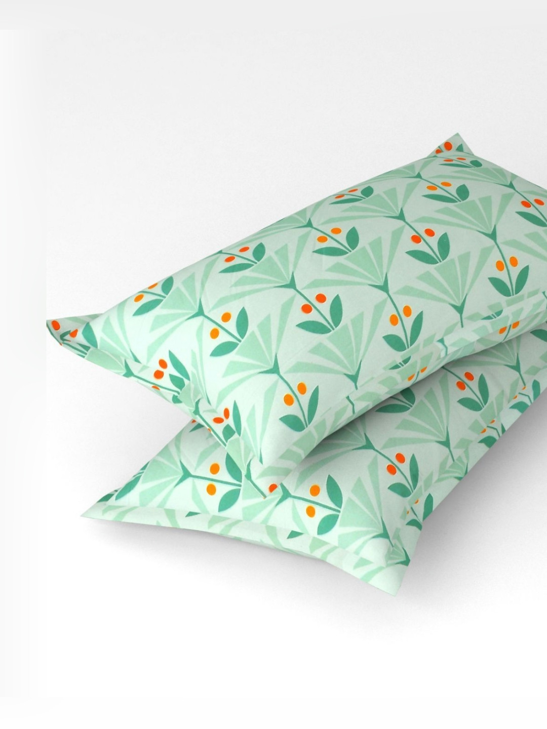 bsb home Green And Red 2 Pieces Self Design Pure Cotton Rectangle Pillow Covers