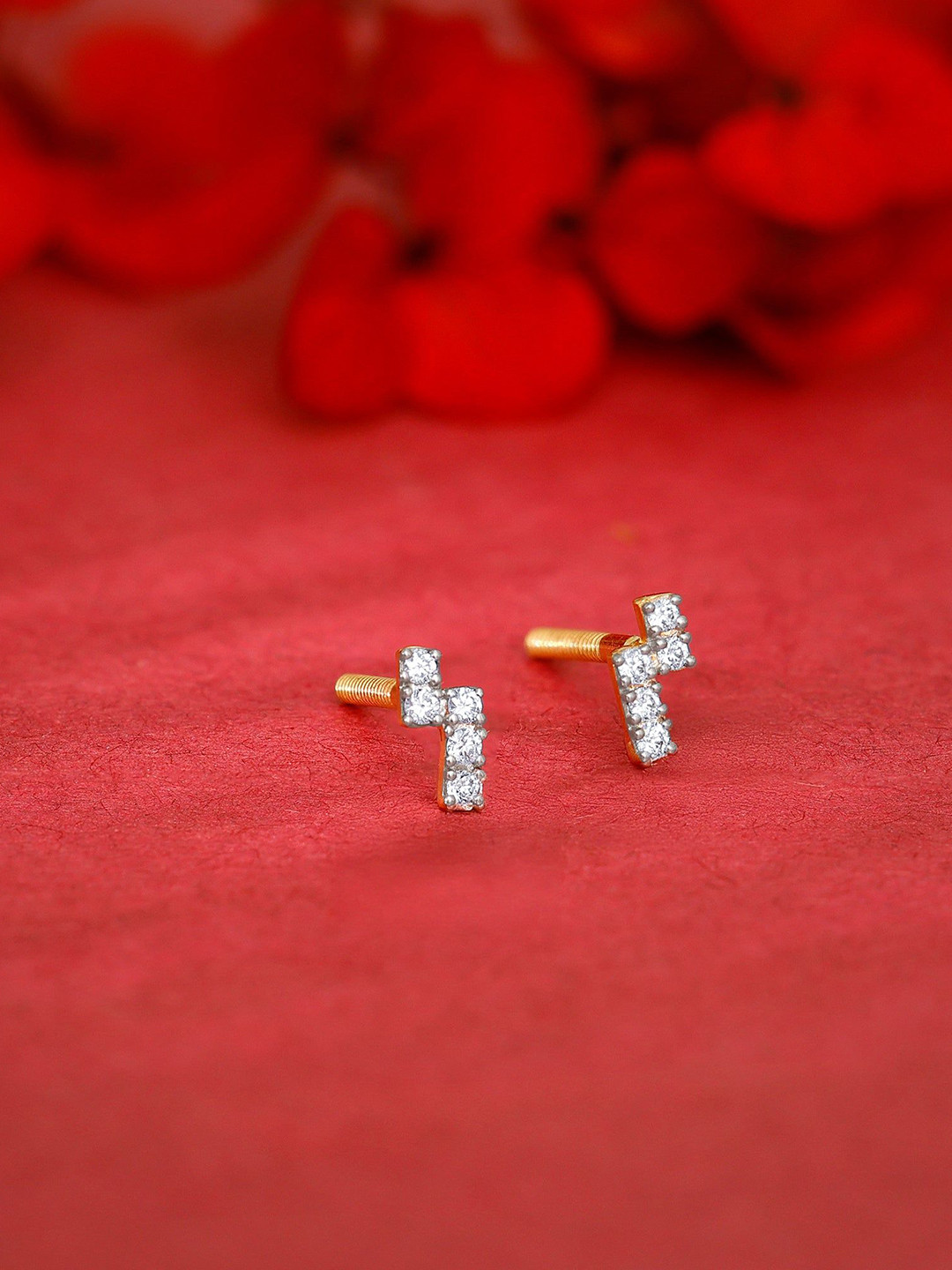 GIVA Gold Bolt Diamond Earrings-1.35 gms