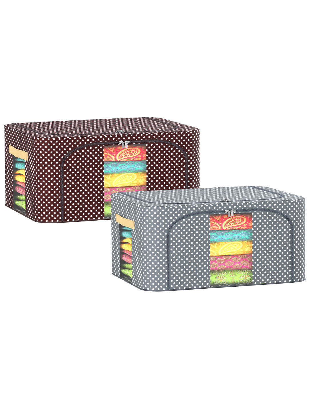 Aura Grey & Brown 2 Pieces Parachute Steel Frame Clothes Storage Box Drawer Organisers