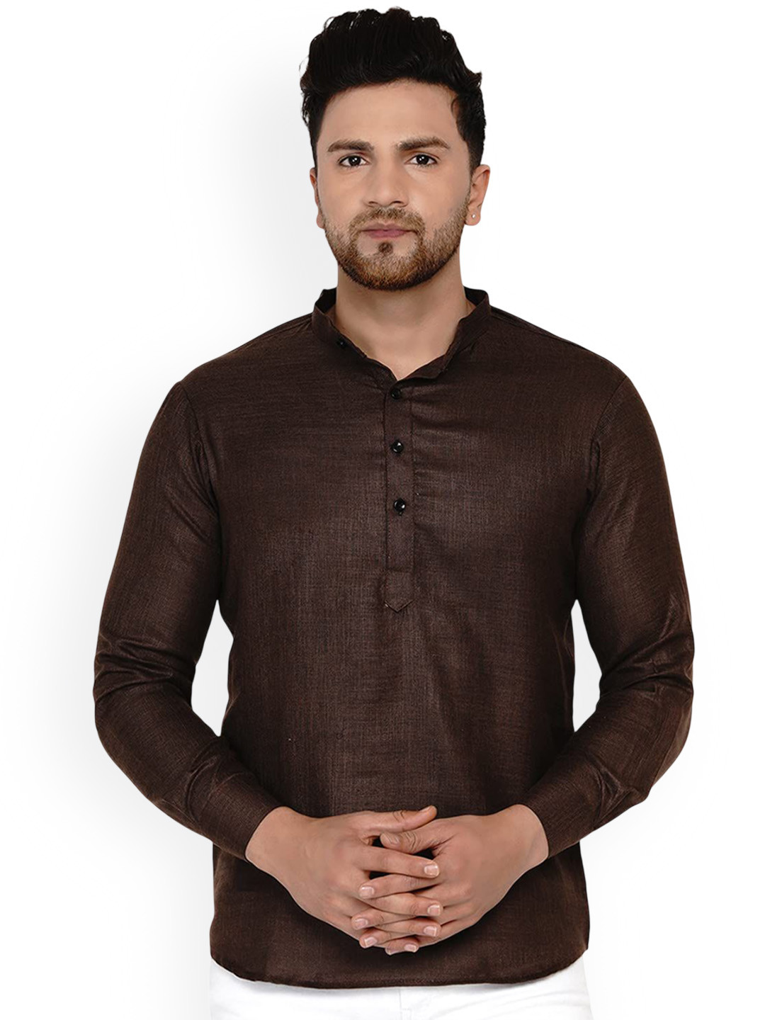 VEERA PARIDHAAN Band Collar Khadi Cotton Straight Kurta