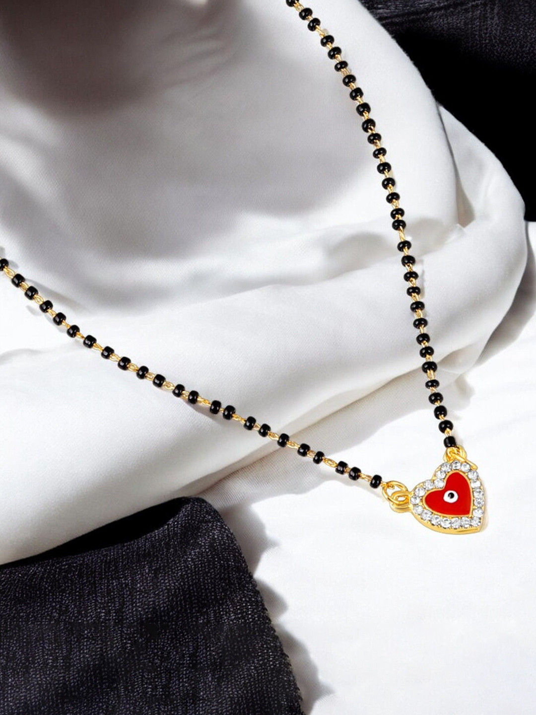 Mahi Red Heart and Evil Eye Mangalsutra Necklace