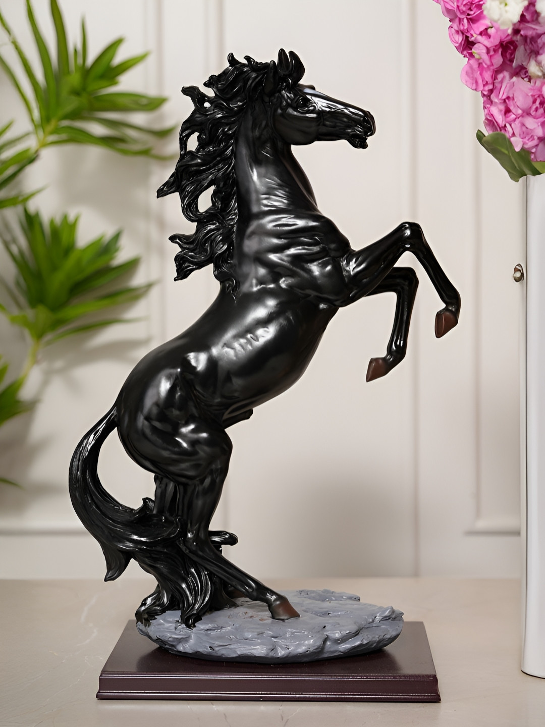 HOME 360 Jumping Horse Black Polyresin Glossy Living Room Large Showpiece - 6.3 Inches