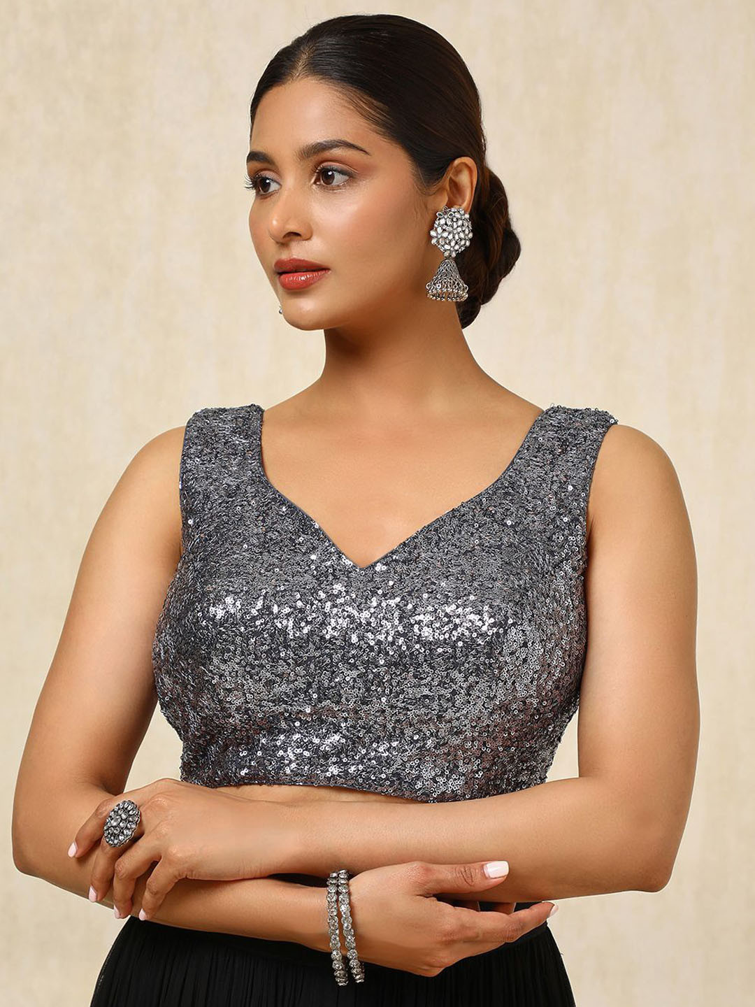 Soch Embellished Sweet Heart Neck Padded Saree Blouse With Sequins