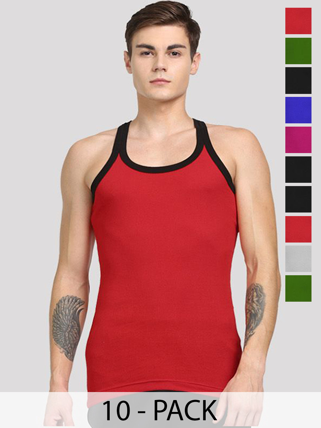 Rupa Hunk Pack Of 10 Assorted Pure Cotton Gym Vest