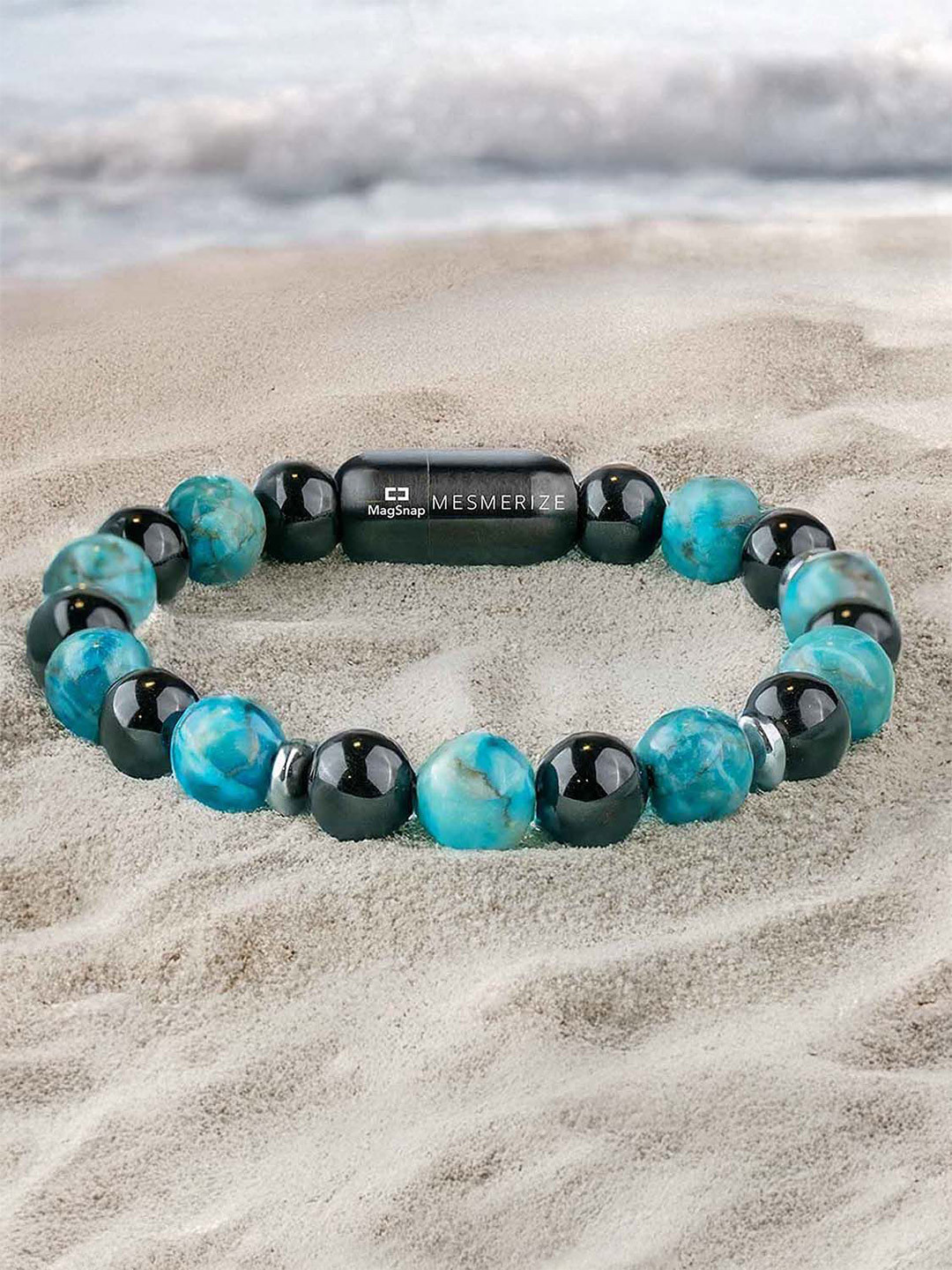Mesmerize Turquoise & Obsidian Stone Magnsap Bracelet