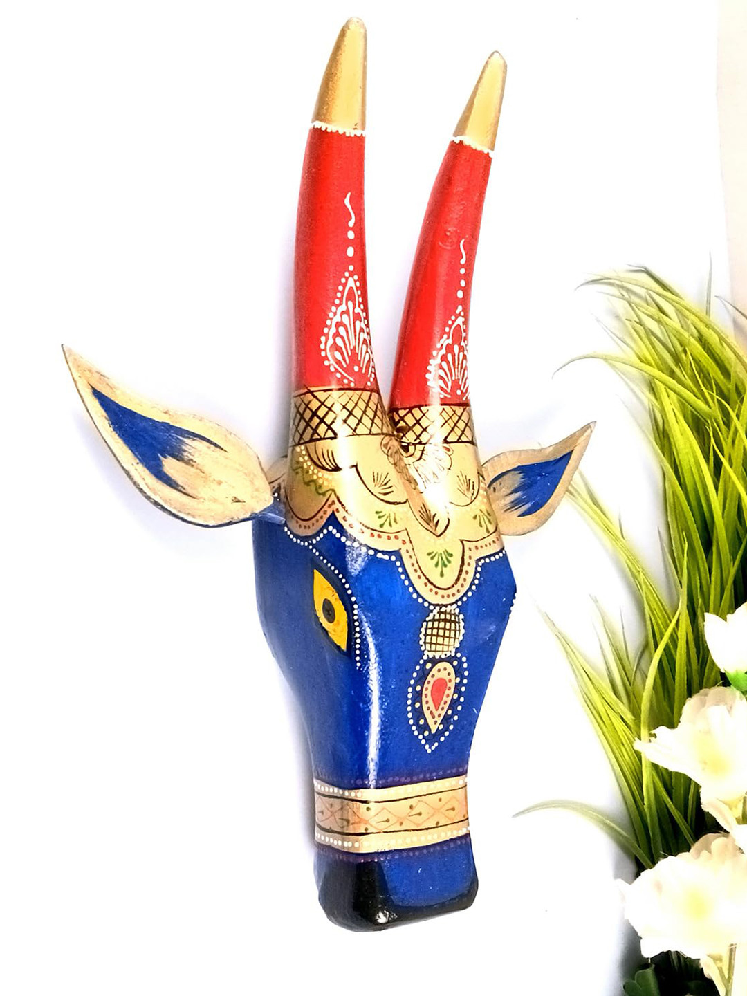 apka mart Nandi Bull face With Detachable Ears Wood Bohemian Glossy Hall Wall Masks-15.4In