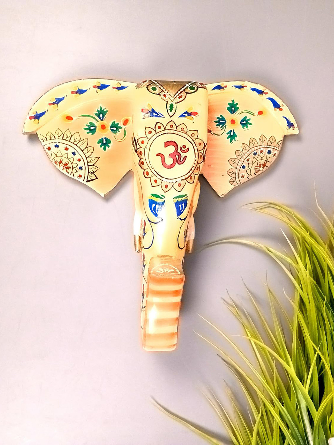 apka mart Om Design Wood Ethnic Motifs Glossy Hanging Hall Wall Masks-11In