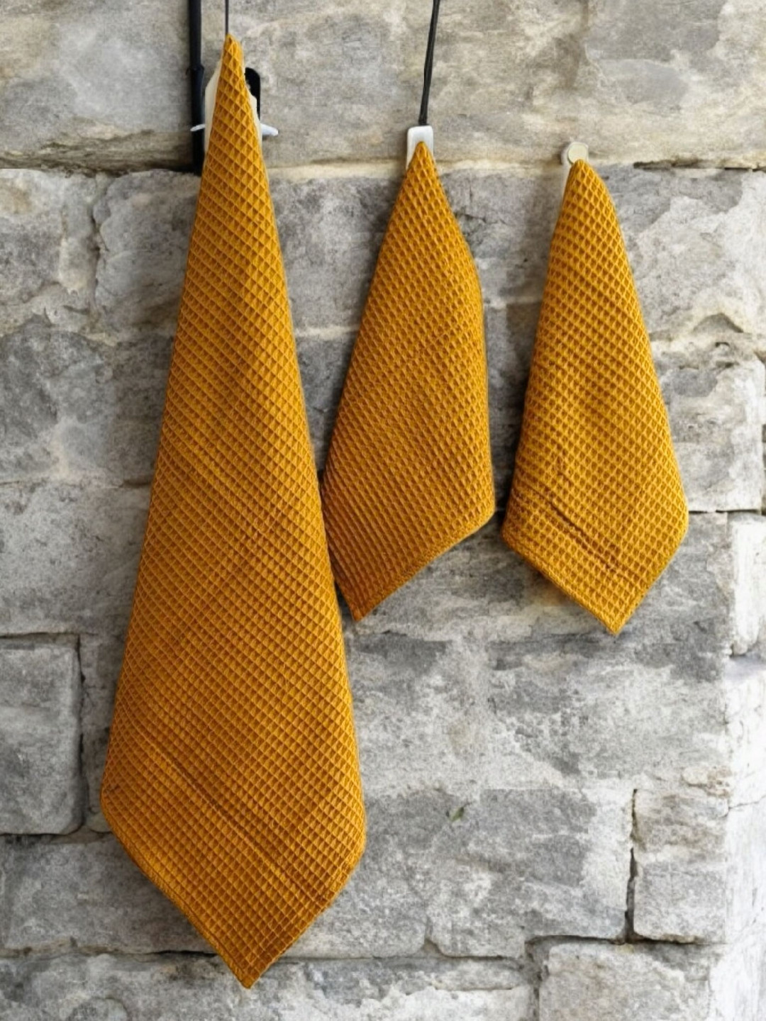 Feels Like Home Pure Hue Mustard Yellow 3 Pieces Self Design Cotton 250 GSM Towel Set