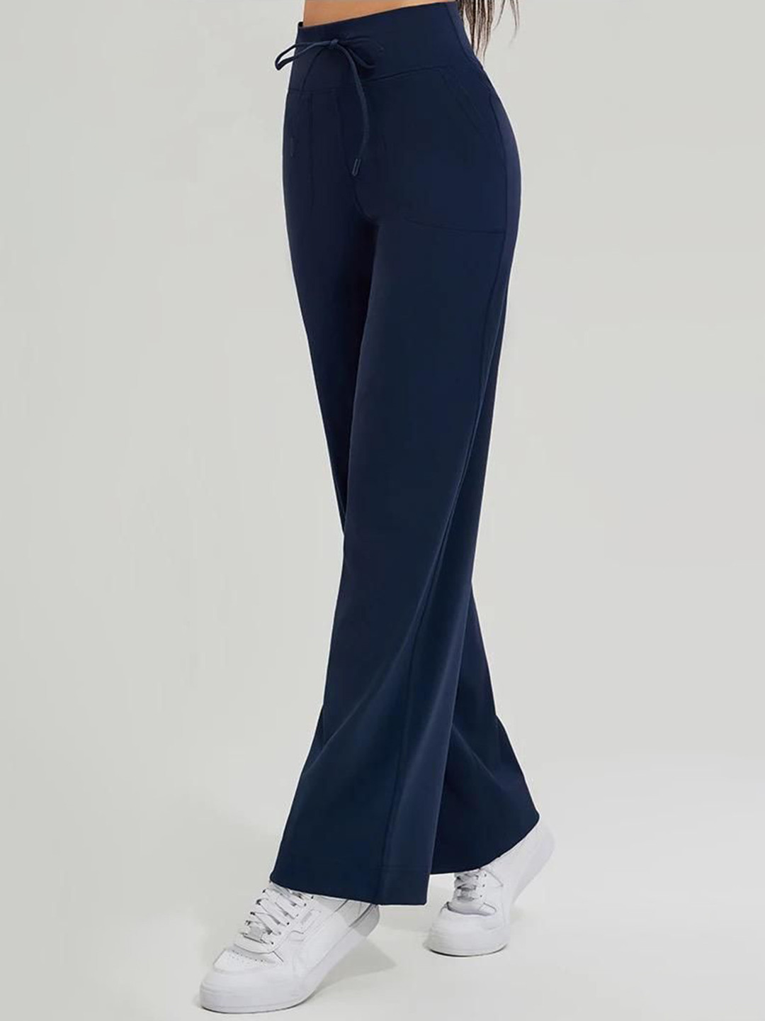 Miss Mosa By Akanksha  Women Navy Blue Karbi Statement Bootcut Trousers Pants
