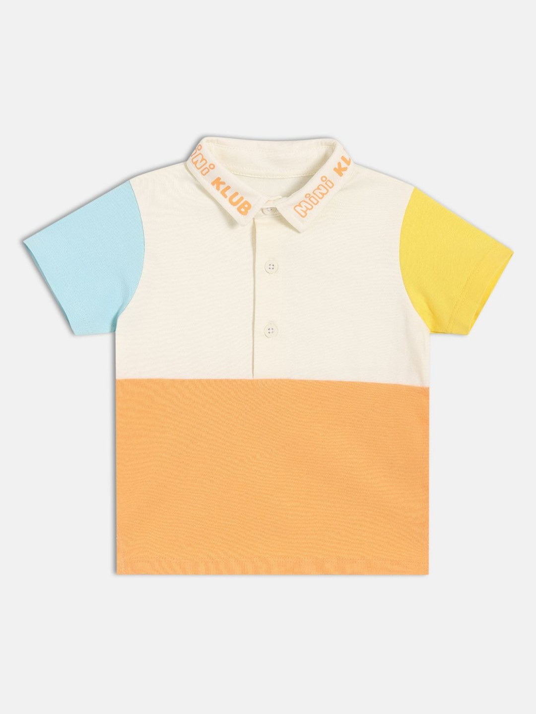 MINI KLUB Boys Colourblocked V-Neck Pure Cotton Raw Edge T-shirt