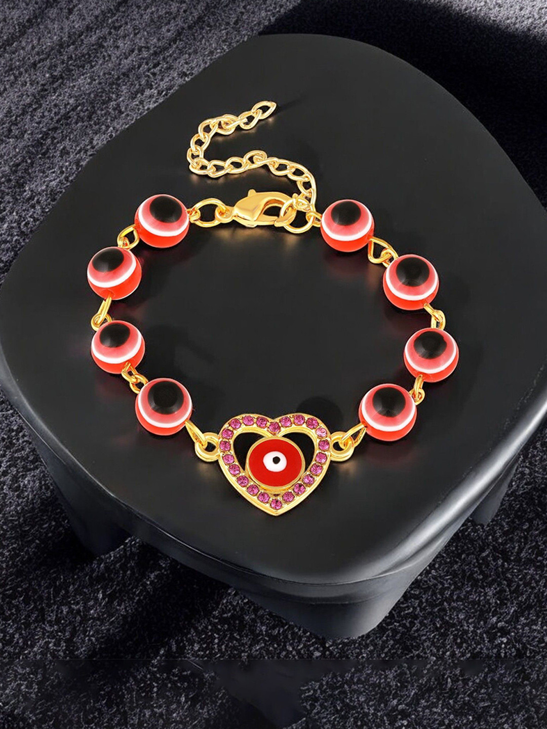 Mahi Red Heart and Evil Eye Adjustable Bracelet