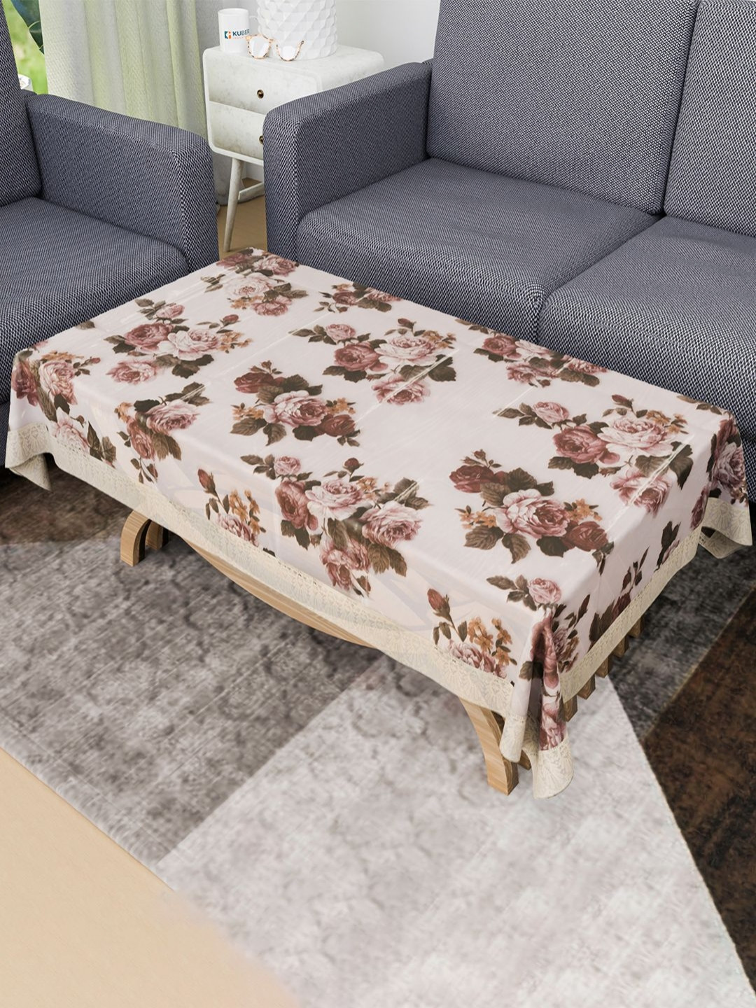 Aura Brown Floral Waterproof 4-Seater Rectangle 1.48 m x 0.98 m PVC Table Cover