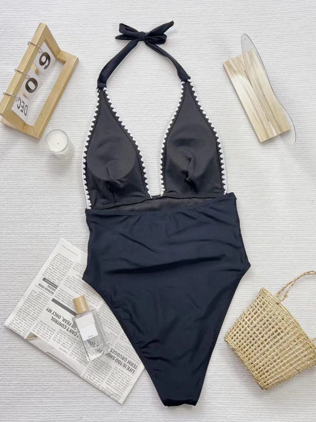 Miss Mosa By Akanksha  Women Halter Neck Blue Rene One Piece Swimsuit