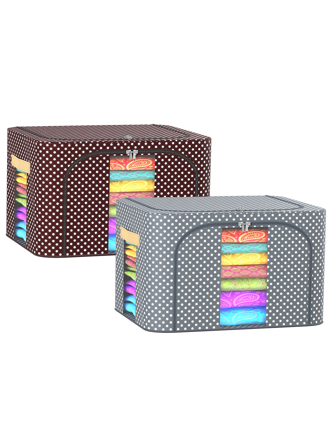 Aura Grey & Brown 2 Pieces Parachute Steel Frame Cloth Storage Box Wardrobe Organisers