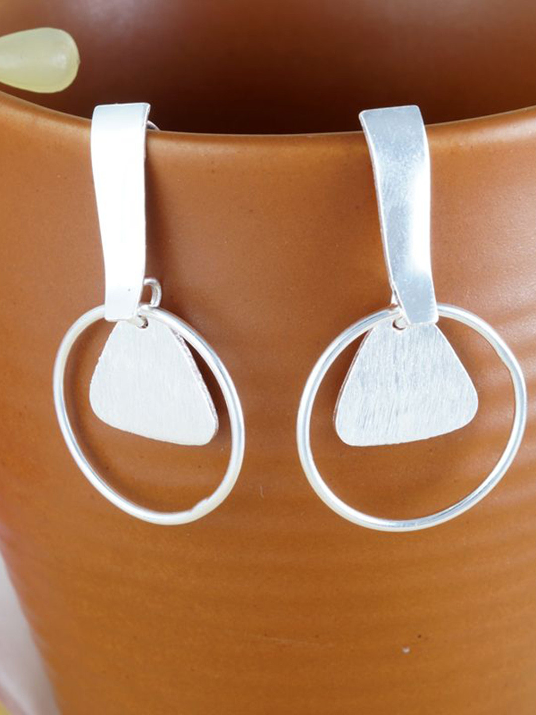 Tuanz Silver Jewelry 925 Sterling Silver Rhodium-Plated Triangular Shaped Drop Earrings