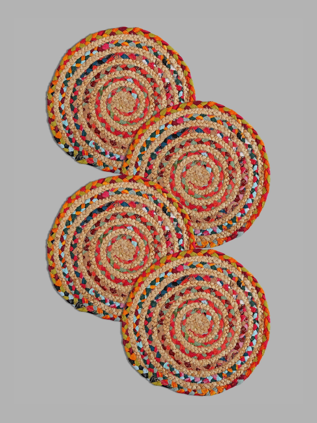 PAROKSH 4-Pcs Brown & Red Braided Jute Reversible Square Table Placemats