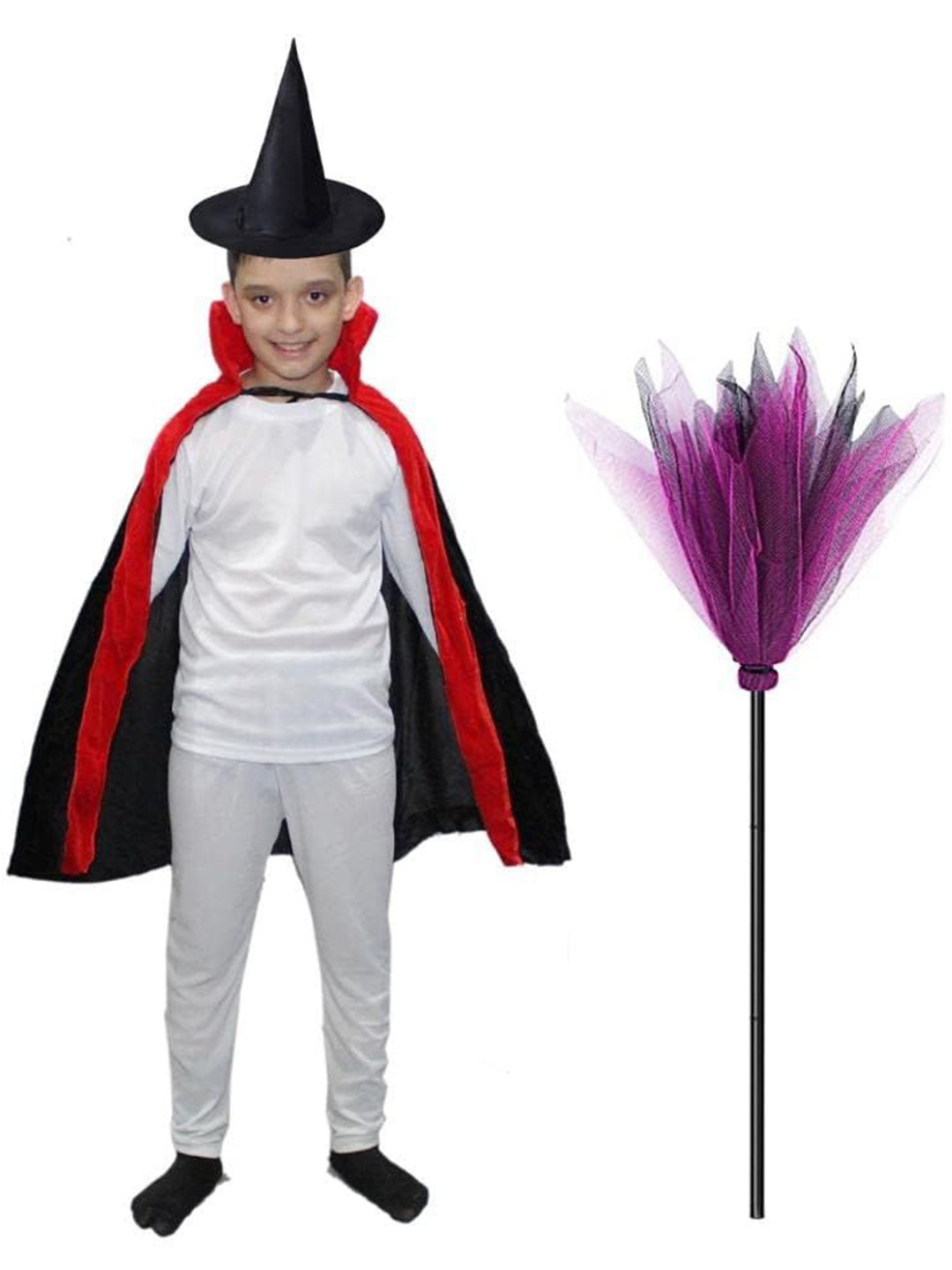 Kaku Fancy dresses Kids Dracula Robe With Pointy Hat & Witch Broomstick