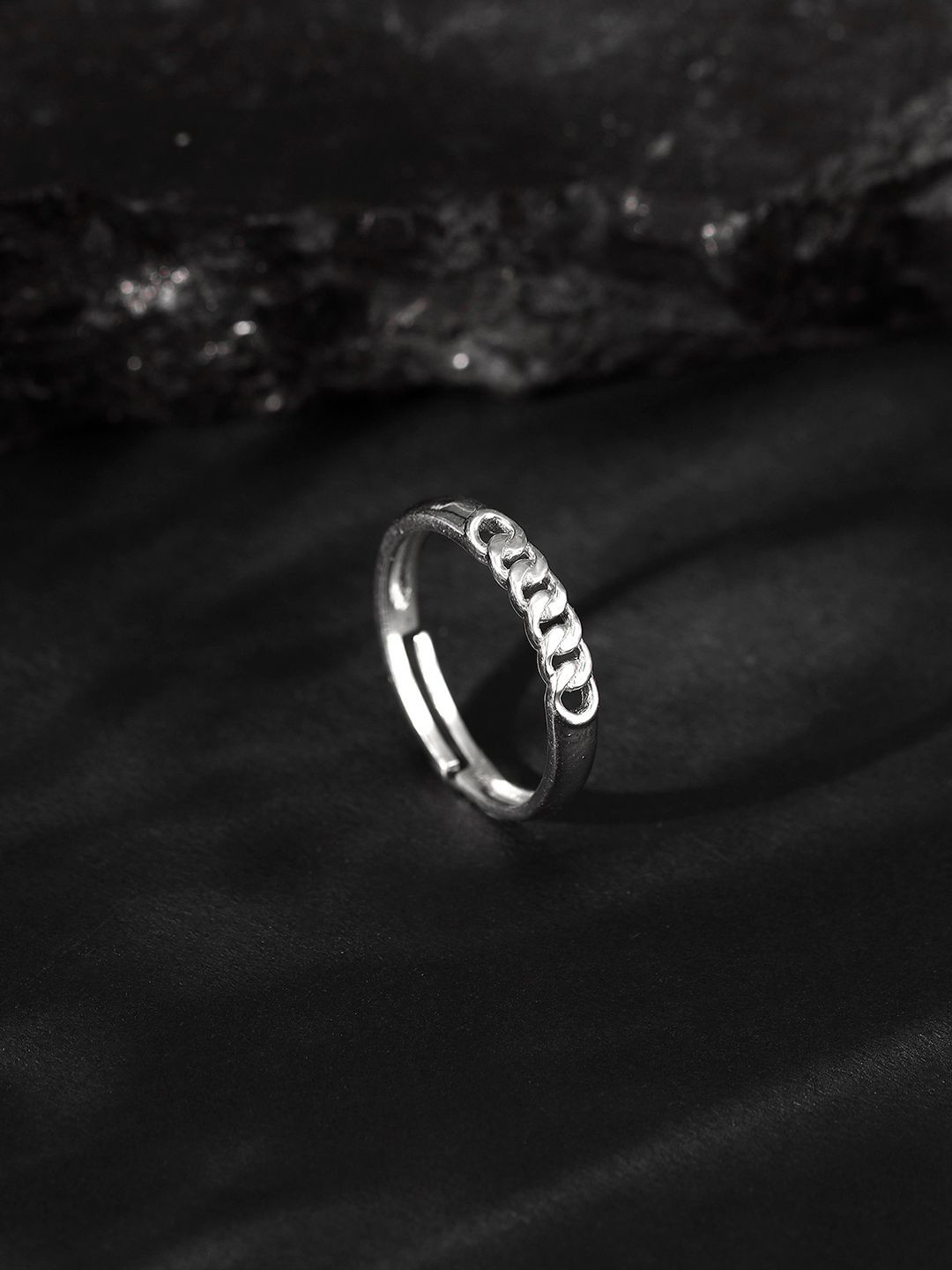 GIVA 925 Silver Rhodium-Plated Classic Chain Ring for Him Adjustable Indian 17