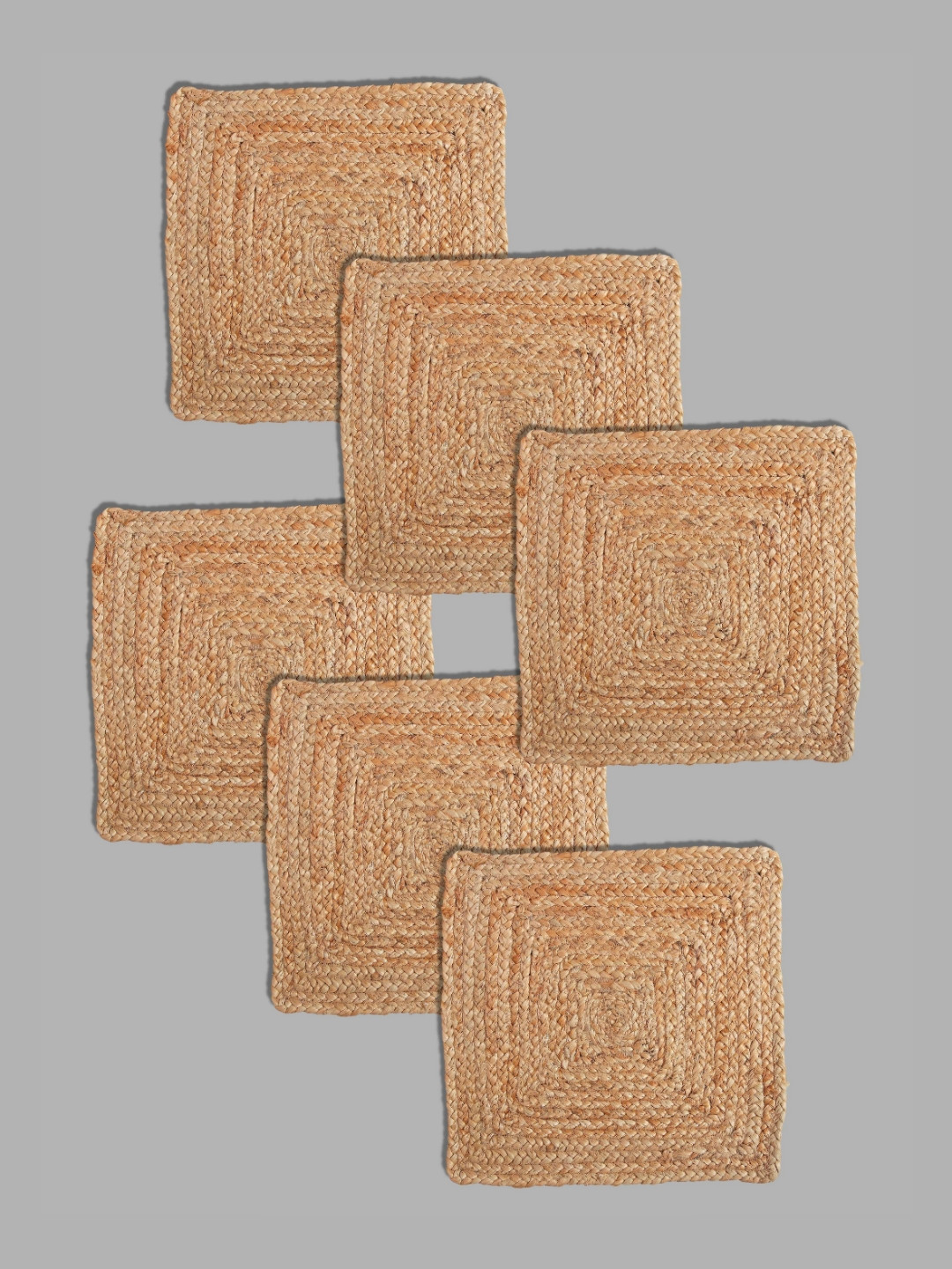 PAROKSH Brown 6 Pieces Braided Reversible Jute Square Shaped Table Placemats