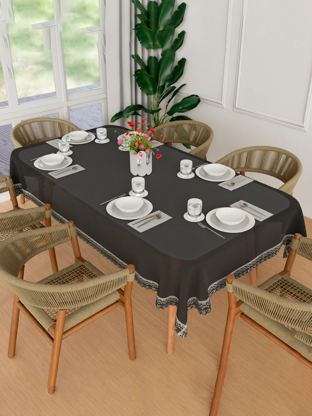 Aura Black Emboss Waterproof 6-Seater Rectangle 1.52 m x 2.3 m PVC Table Cover