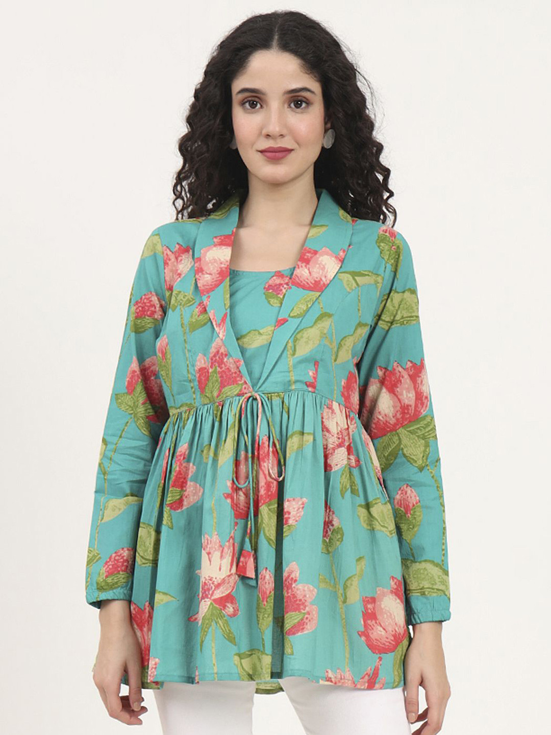 Divena Women Floral Print Cotton Lepal Neck Peplum Top