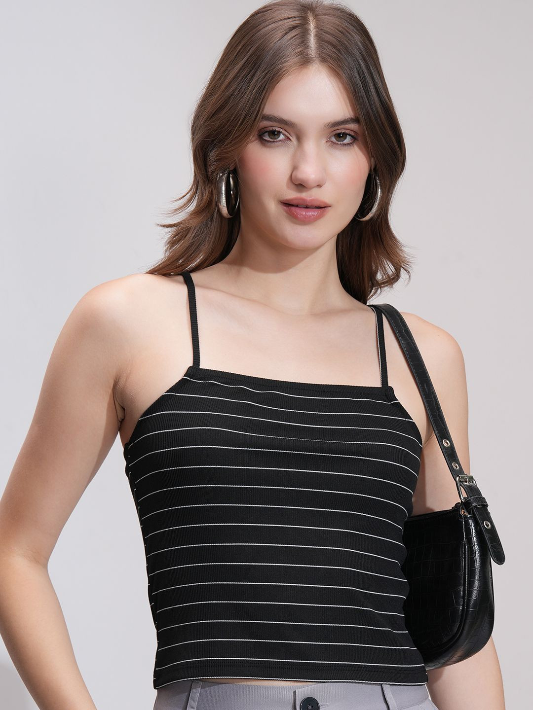 Tokyo Talkies Monochrome Striped Fitted Tank Top