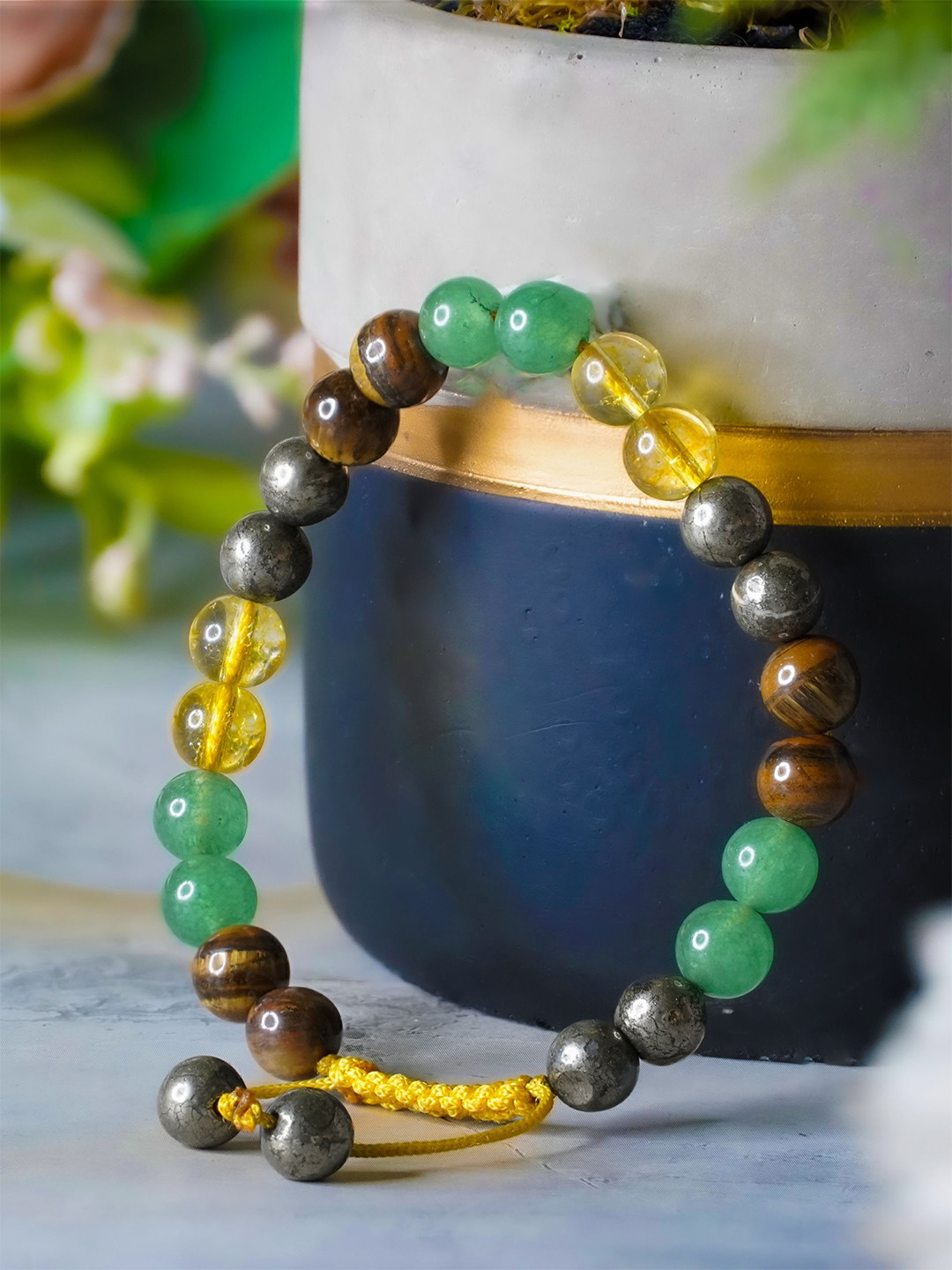 Japam Money Magnet Fusion Tie-Up Band - Pyrite, Tiger Eye Wraparound Bracelet