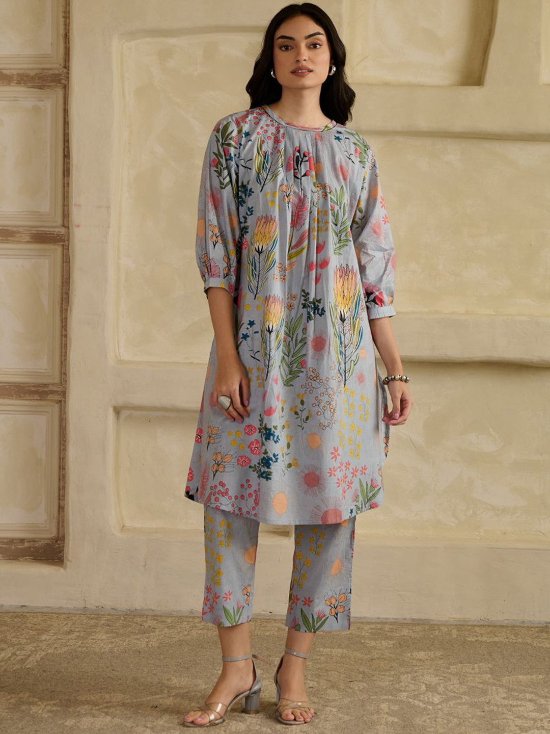 The Quince Life Misty Grey Meadows Pure Cotton Kurta Co-Ords Set