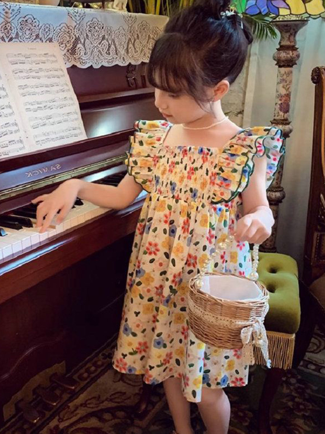 StyleCast x Revolte Girld Floral Print Ruffles Detail A-Line Midi Dress