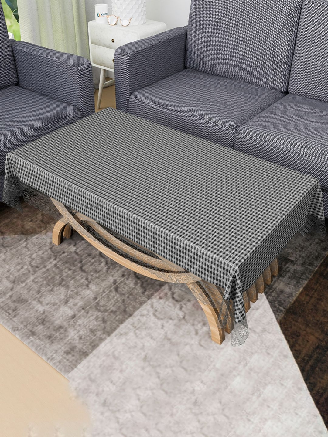 Aura Grey Check Waterproof 4-Seater Rectangle 1.42 m x 0.98 m PVC Table Cover