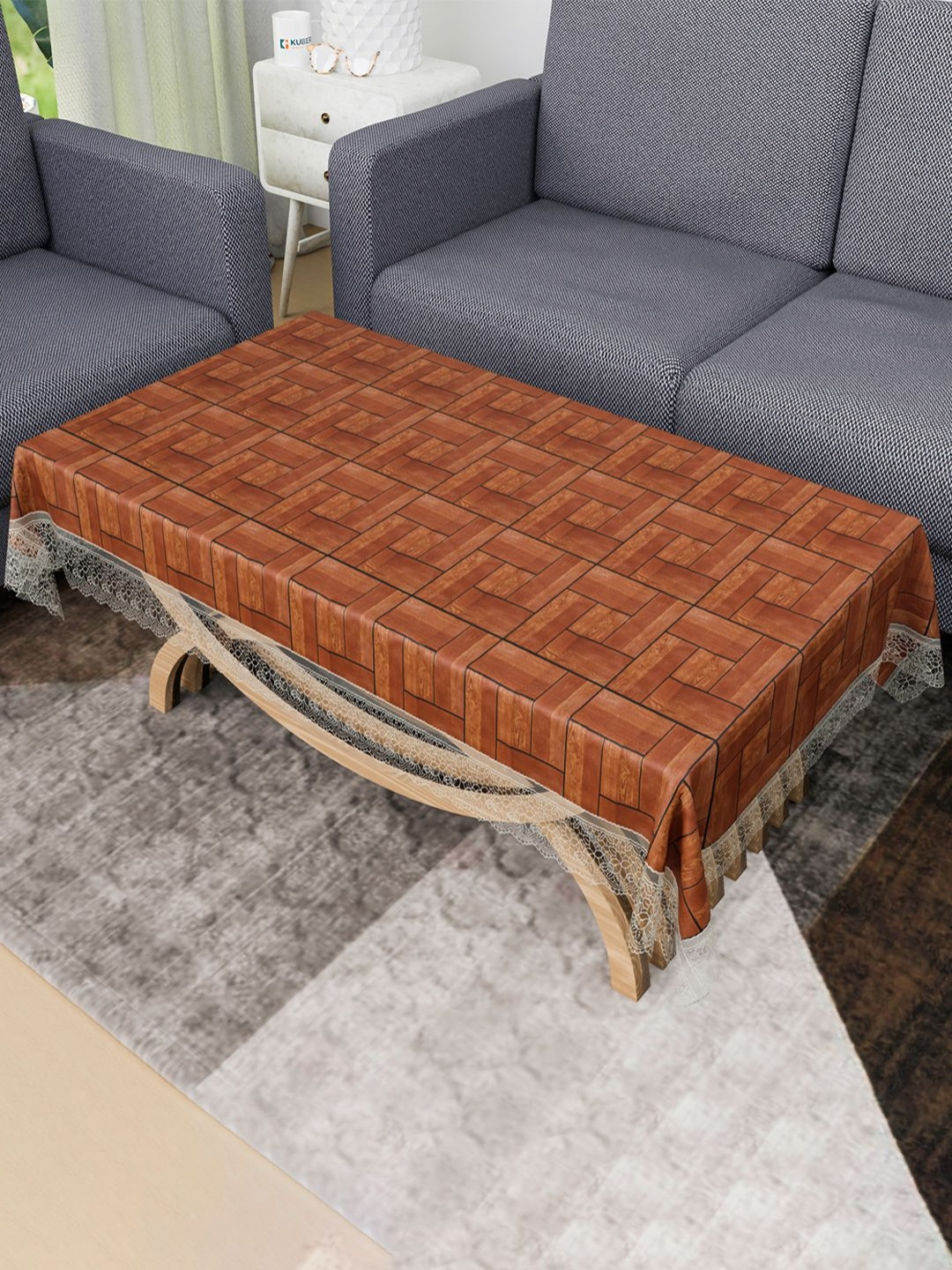 Aura Brown Geometric Printed Waterproof 4-Seater Rectangle 1.48m x 0.98m PVC Table Cover