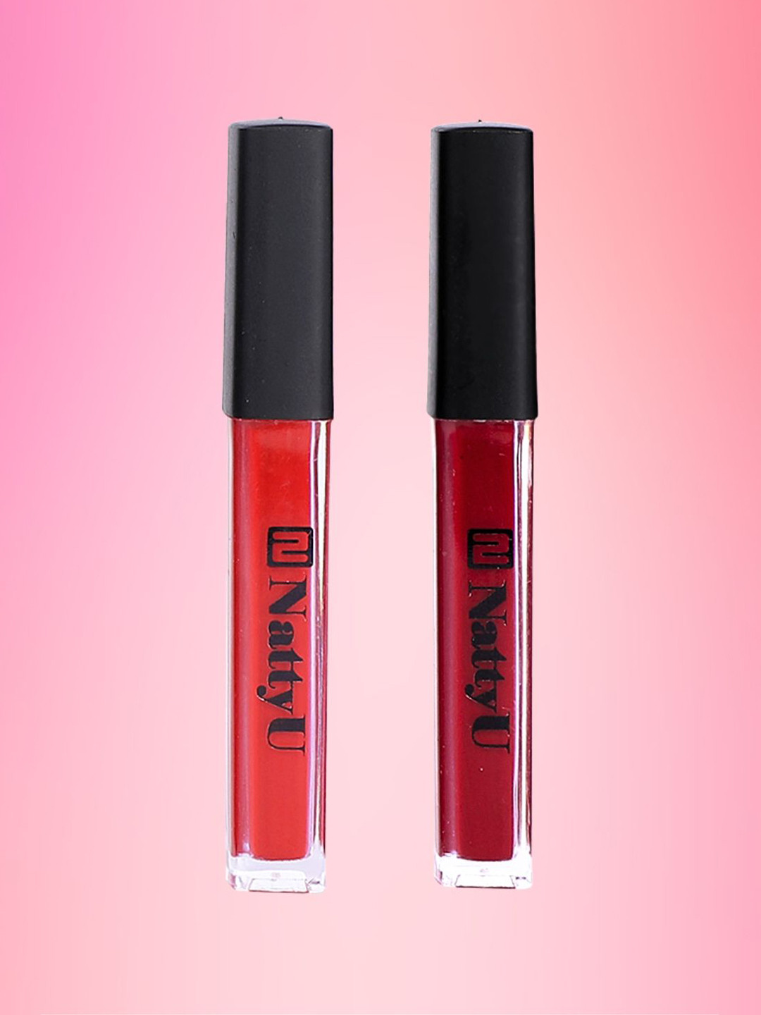 NattyU Set Of 2 Long Lasting Matte Liquid Lipstick- 5 ml Each- Scarlet Desire-Merlot Charm