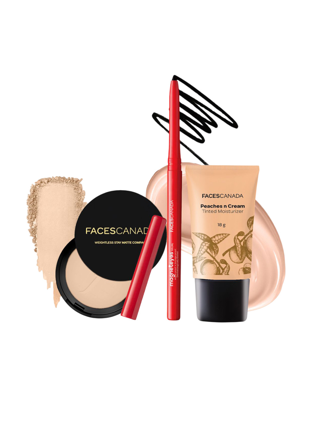 FACES CANADA Set Of 3 Tinted Moisturizer-18 g With Magneteye Kajal-0.35 g & Compact-9 g