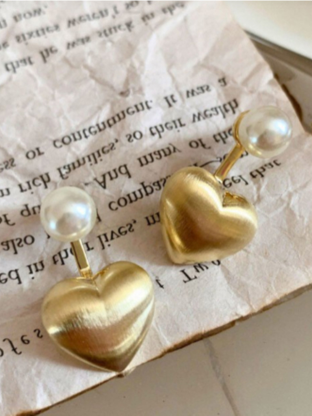 SUBHAGALANKAR Korean Gold-Plated Pearls Studded Heart Shaped Drop Earrings