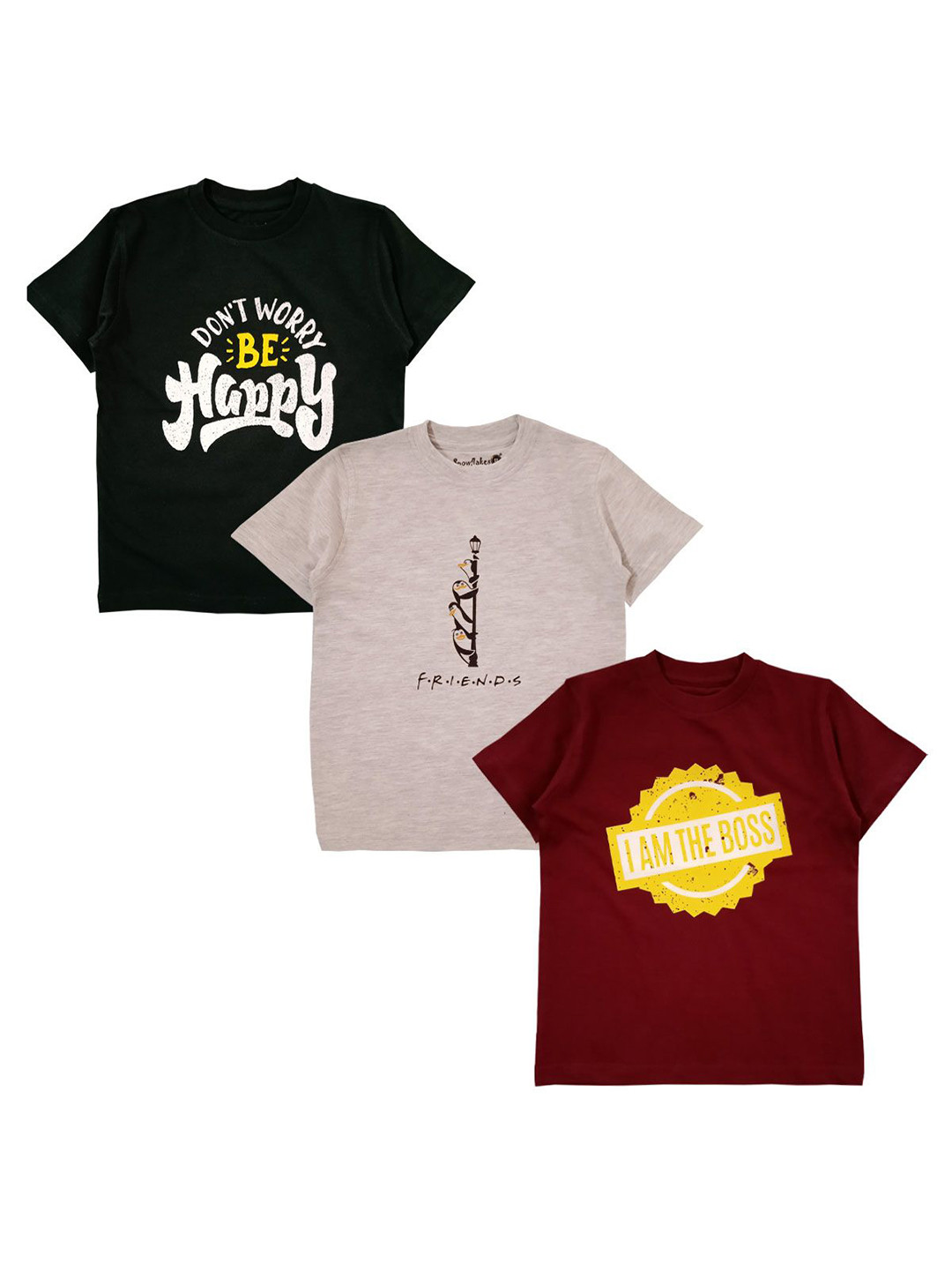 SNOWFLAKES Kids 3 Printed Pure Cotton Raw Edge T-shirt