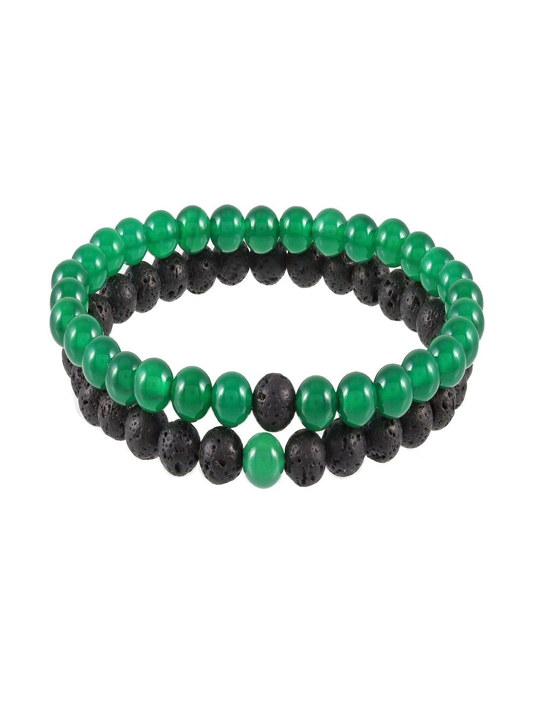 Nirvana Unisex Set Of 2 Onyx & Lava Elasticated Bracelet