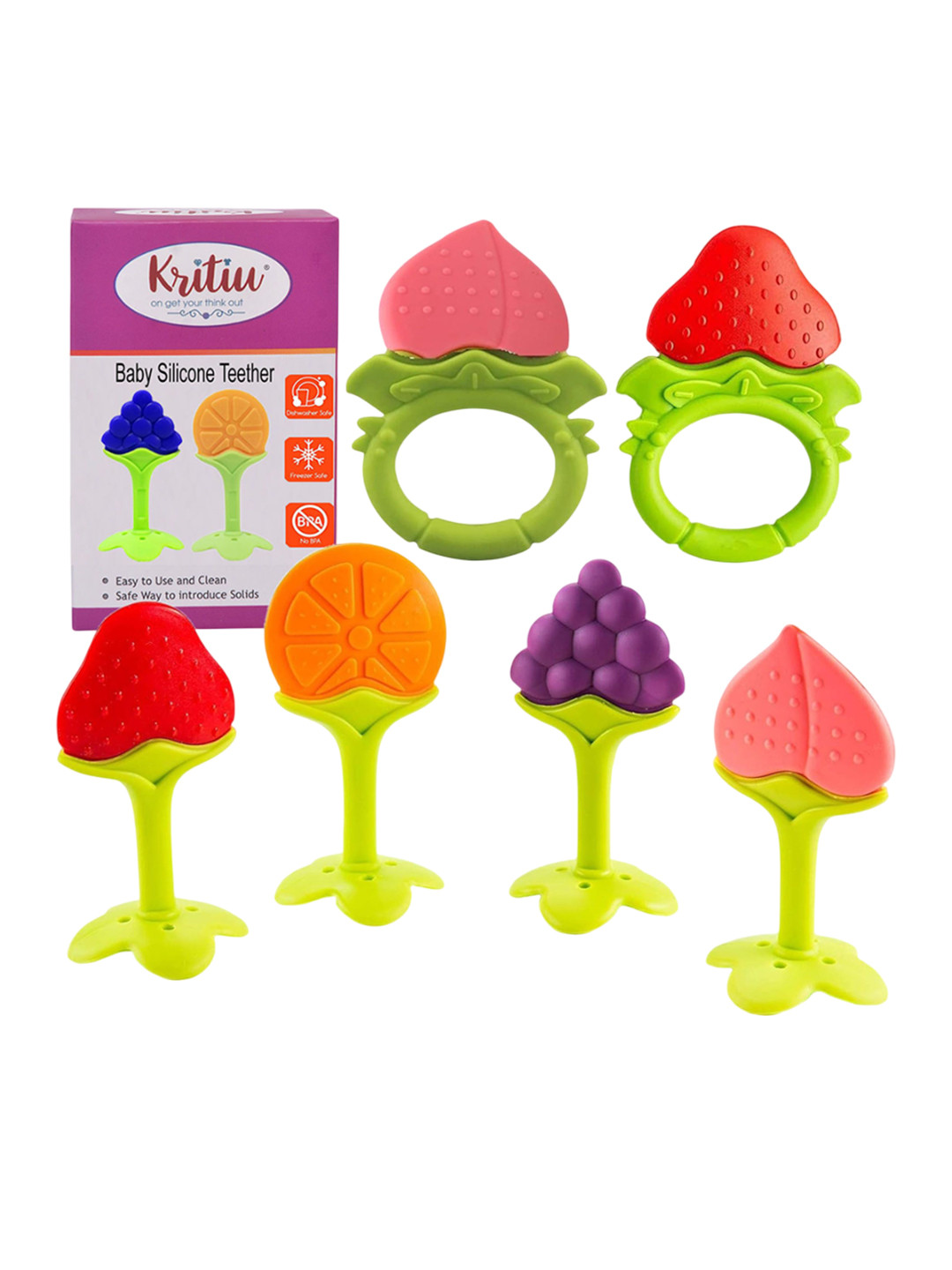 Kritiu Pack Of 6 Fruit Shapeed Baby Teether