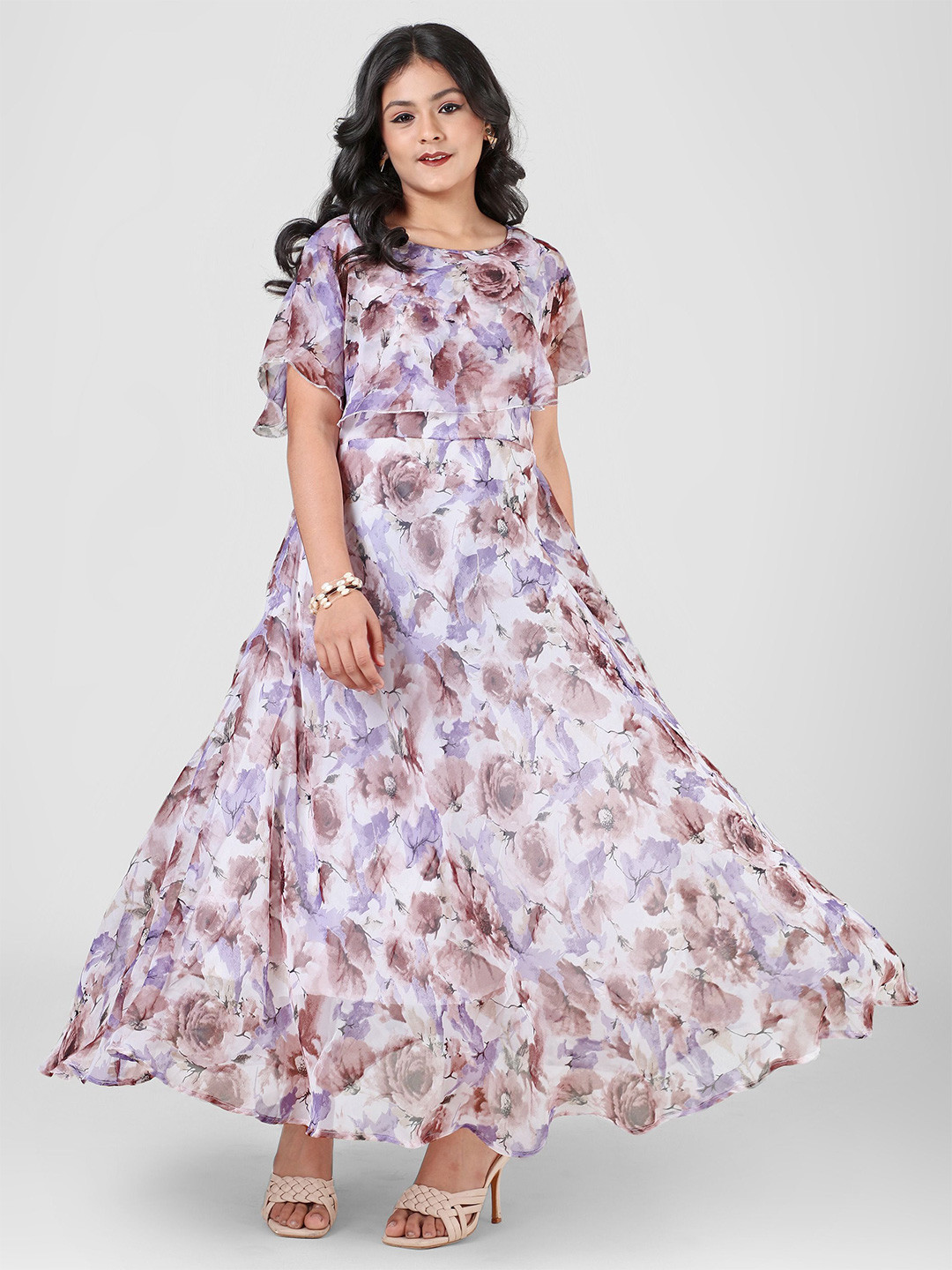 Aarya Designer Women Floral Print Flared Sleeves Fit & Flare Maxi Dress