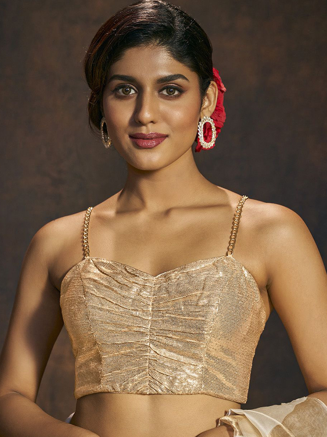 SALWAR STUDIO Women Embellished Glitterati Shimmer Sequin Strappy Padded Saree Blouse